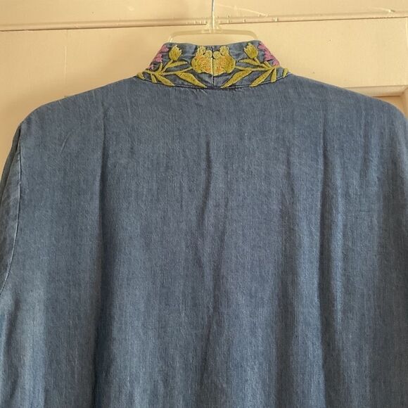 NWT Johnny WAS DENIM LYOCELL FULLY EMBROIDERED SIDE POCKET KIMONO SIZE US L … - Picture 9 of 15